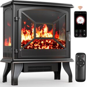 Silonn Electric Fireplace Heater, 5300 BTU Portable Fireplace with App & Remote,24-inch Low Noise Electric Fire Place with 5 Brightness Levels, Temp Control & Timer for Living Room, Bedroom, Black