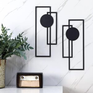 Peryiter 2 Pcs Small Metal Abstract Wall Art, 15.7" Metal Minimalist Wall Decor Single Line Art Metal Vertical Wall Sculptures Geometric Modern Hanging for Living Room Bathroom(Rectangular)