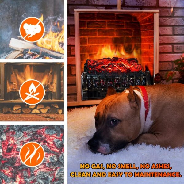 LifePlus Electric Fireplace Logs Heater, Fireplace Insert Heater with Remote Control, Realistic Flame Effect, Infrared Fireplace Heater for Indoor Use 8H Timer, Adjustable Brightness - Image 6
