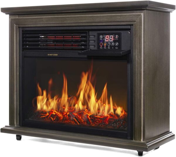 XtremepowerUS 1500W Infrared Quartz Electric Fireplace Heater Freestanding Timer with Remote Controller Wheel - Image 2