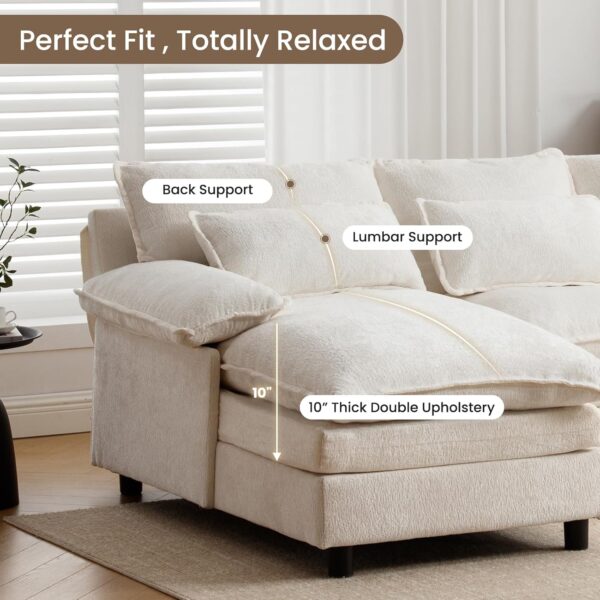 U Shape Cloud Couch, 4 Seats Comfy Sectional Sofa Couches for Living Room, Modular Chenille Sofas with Double Reversible Chaise for Spacious Space Apartment, Grey - Image 3