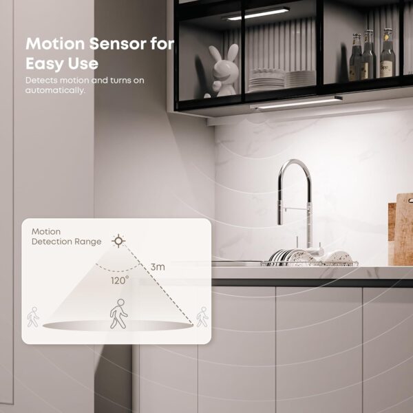 Under Cabinet Lights, 2 Pack Magnetic Dimmable Closet Lights, 32 LED 1500 mAh USB Rechargeable Battery Operated Motion Sensor Light Indoor, Wireless Under Counter Lights for Kitchen, Stairs - Image 3
