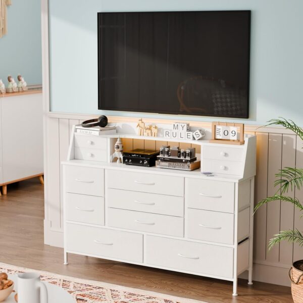 Fixwal White Dresser for Bedroom with 13 Drawers, Fabric Chest of Drawers with PU Finish for Kids, Girls, Adults, Nursery, Living Room, Closet, Entryway, Hallway - Image 5