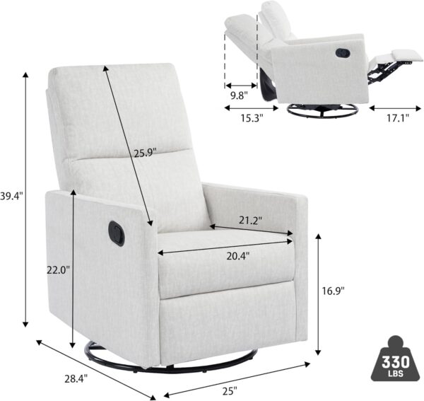 Swivel Rocking Recliner Chair for Adults, Rocker Nursery Glider Chair for Living Room, Upholstered Fabric Reclining Single Sofa Chair(Beige) - Image 2
