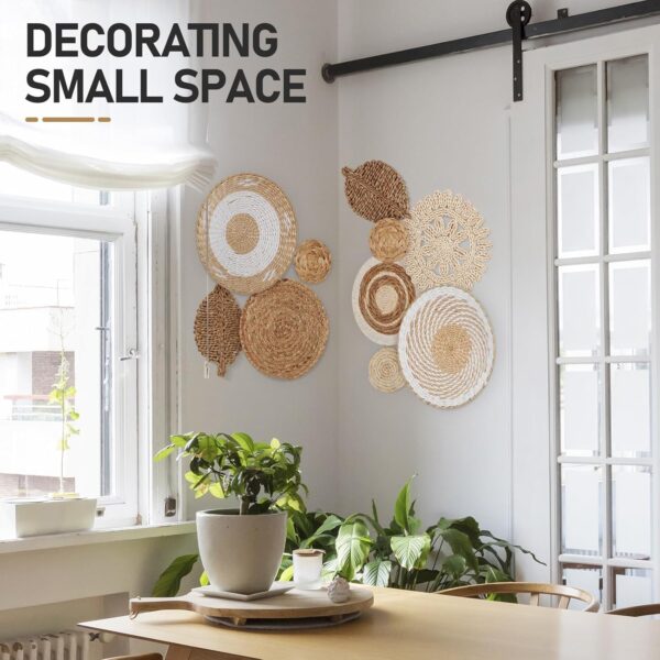 OGEMXU 10 Pcs Boho Wall Basket Decor, Round Rustic Woven Decorative, Handmade Wicker Wall decor Basket Set, Seagrass Wall Hanging for Bedroom, Living Room, Dining Table - Image 6