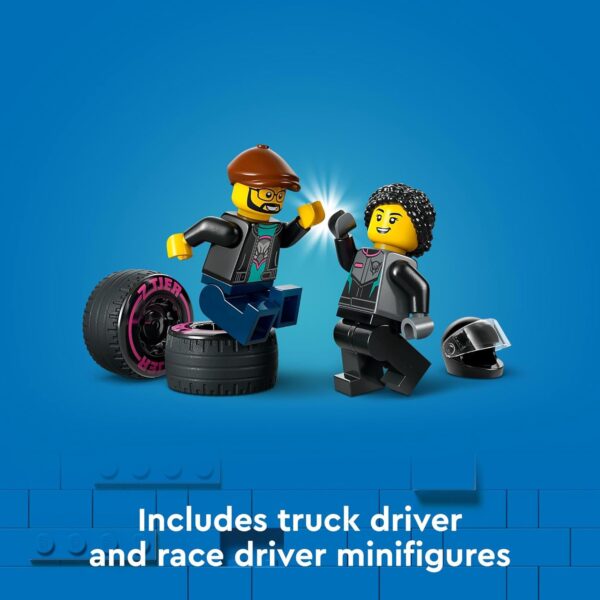 LEGO City Race Car and Car Carrier Truck Toy Playset, Vehicle Transporter with Adjustable Loading Ramp and Race Car Toy, Racer and Driver Minifigures, Fun Gift for Kids Ages 6 and Up, 60406 - Image 5