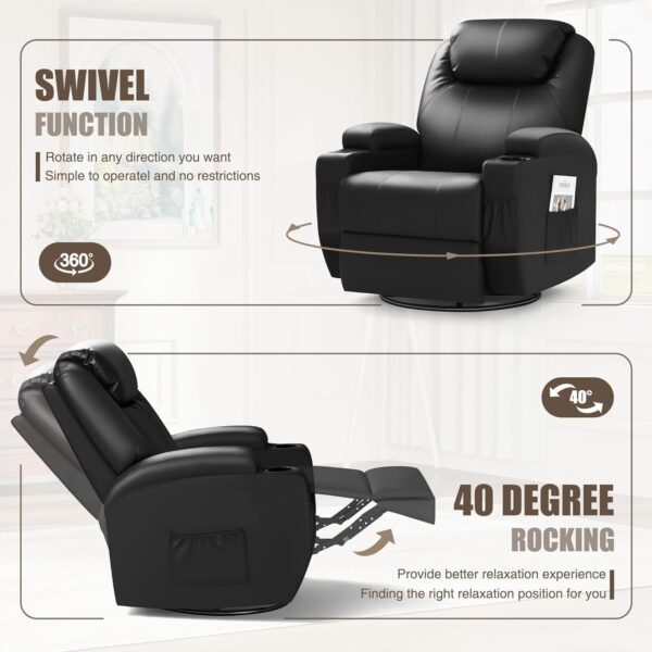 JUMMICO Recliner Chair, Rocking Massage Chairs, Home Reclining Sofa Chair, PU Leather, Ergonomic Living Room Chair with Cup Holders, Remote Control (Black) - Image 4