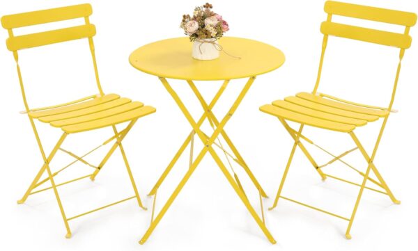 Kromax Outdoor Patio Bistro Set, Folding Bistro Table and Chairs Set, 3 Piece Folding Patio Furniture Set, Space Saving, Yellow - Image 7