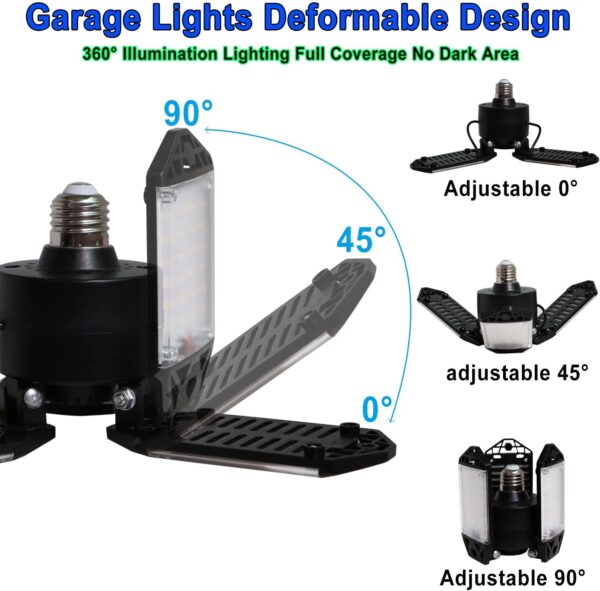 LED Garage Light, 80W 8000 Lumen LED Garage Ceiling Lights with 3 Adjustable Panels E26/E27 LED Shop Lights, 6500K Daylight Light Bulb Fixture LED Lights for Garage, Workshop, Attic, LED Bay Light - Image 2