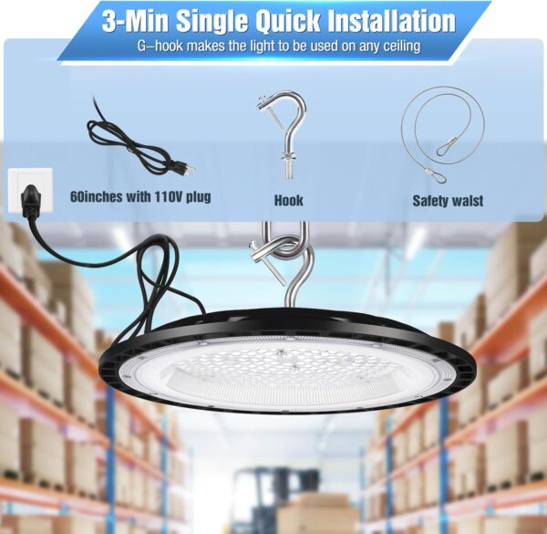 12 Pack 240W UFO LED High Bay Lights,120VAC IP66 Waterproof,40000LM 5000K Daylight, 1050W MH/HPS with Plug Commercial Bay Lighting for Barn,Gym,Factory,Warehouse,Shop,Workshop,Gym,Garage - Image 2