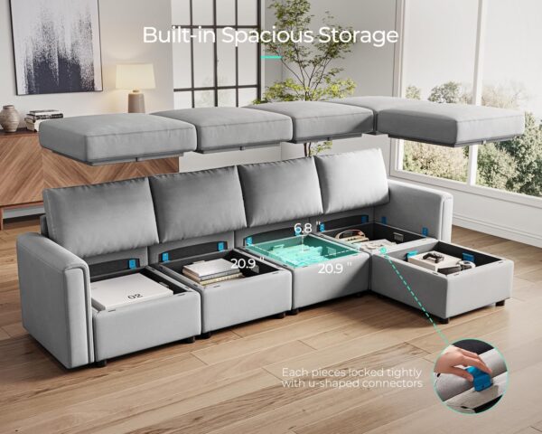 LINSY HOME Modular Sectional Sofa, Convertible L Shaped Sofa Couch with Storage, Memory Foam, Modular Sectionals with Ottomans, 5 Seat Sofa Couch with Chaise for Living Room, Grey - Image 6
