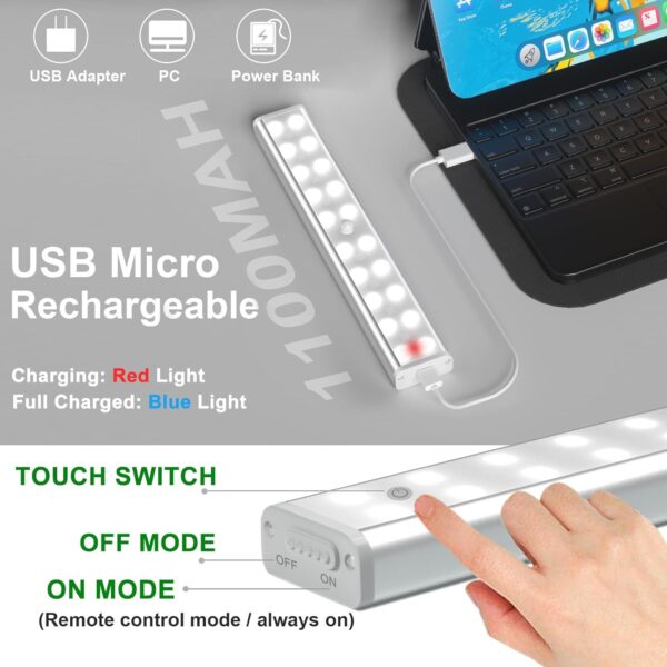 SZOKLED Under Cabinet Lighting Rechargeable 48-LED Wireless Under Cabinet Lights Remote, Kitchen Counter Lights Closet Lights RGB Perfect for Indoor Pantry Display Shelf 15 Color Changing(6 Packs) - Image 5