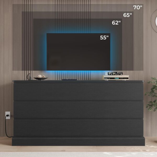 Hasuit Modern Black Bedroom Dresser with 9 Drawers, 61.4" Wide Dresser Chest of Drawers with Large Capacity Storage, Long Dresser TV Stand with Power Outlets, Sturdy Storage Cabinet for Living Room - Image 4