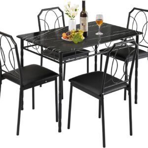 VECELO 5-Piece Dining Set - Industrial Counter Height Table and 4 Chairs for Kitchen & Breakfast Nook