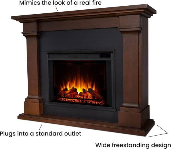 Real Flame Callaway 63" Grand Electric Fireplace with Mantel in Chestnut Oak, Free-Standing Oversized Indoor Electric Fireplace with Mantel, Adjustable Thermostat, Automatic Safety Shut-Off. - Image 3