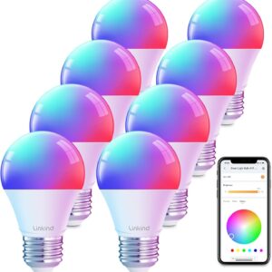 Linkind WiFi Smart Light Bulbs, Alexa Light Bulb Work with Alexa, Google Home, RGBTW 16 Million Color Changing Light Bulbs Dimmable, Mood Lighting, 2.4Ghz WiFi Only, A19 E26 WiFi Bulb 60W 800LM 8 Pack