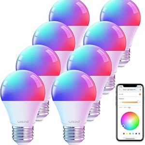 Linkind WiFi Smart Light Bulbs, Alexa Light Bulb Work with Alexa, Google Home, RGBTW 16 Million Color Changing Light Bulbs Dimmable, Mood Lighting, 2.4Ghz WiFi Only, A19 E26 WiFi Bulb 60W 800LM 8 Pack