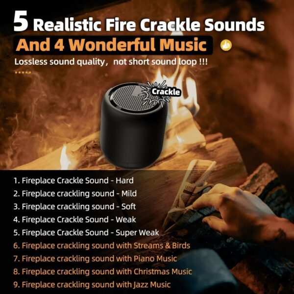 Fireplace Crackler Sound Box for Electric Fireplace with Remote Control, 2 in 1 Realistic Rechargeable Fire Crackling Sound Machine for Gas Fireplace, Fire Crackler Sound System, Fire Noise (Black) - Image 4
