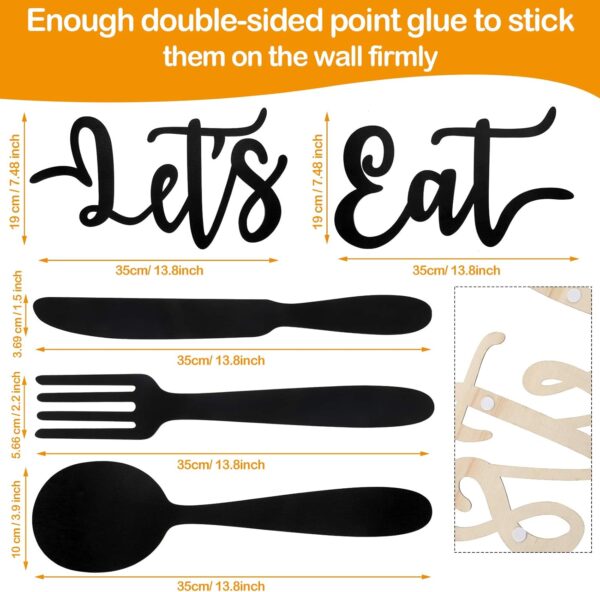 Yerliker 5 Pieces Let's Eat Sign, Wooden Fork Spoon Knife Sign Wall Decor, Rustic Cutout Eat Kitchen Decor for Home Dining Living Room Bar Cafe Restaurant (Black) - Image 2