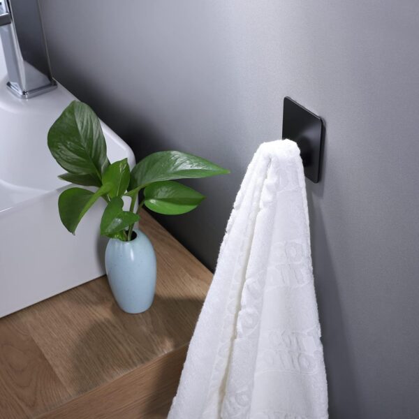 DELITON Adhesive Hooks - 4 Pack Towel/Coat Hooks Wall Hooks Stick on Bathroom or Kitchen (Matte Black, Stainless Steel) - Image 3
