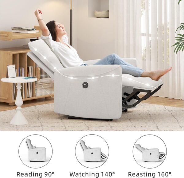 Power Recliner Chair for Adults, Reclining Sofa Chair, Adjustable Home Theater Seating Lounge with Lumbar Support, Small Recliners for Living Room with Charging Ports (Milky) - Image 5