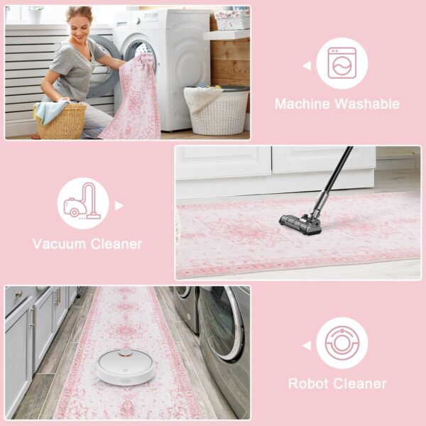 Area Rug 5x7 - Vintage Honeycomb Non Slip Bedroom Rug Pink Rug Soft Faux Wool Carpet Foldable & Machine Washable Rugs for Living Room Nursery Room Dorm Kids Playroom Home Office - Image 7