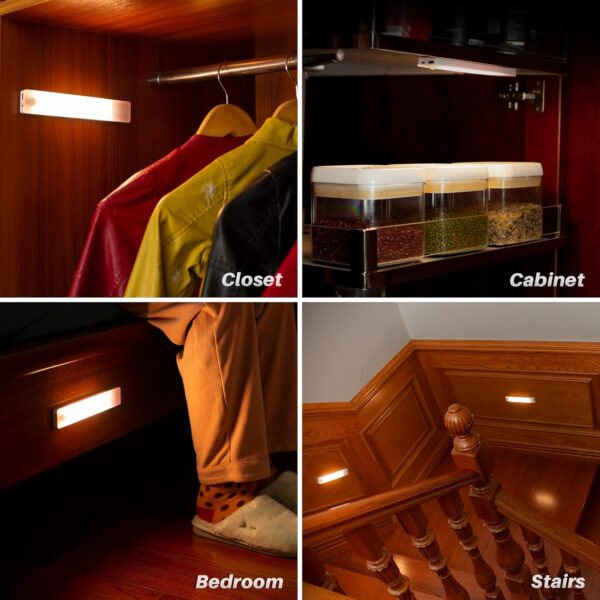 STAR-SPANGLED 8” Under Cabinet Lighting Rechargeable, Motion Sensor Lights Indoor Battery Operated, USB Stick on LED Magnetic Closet Light Wireless for Counter, Stairs, Kitchen (Warm White, 2 Pack) - Image 7
