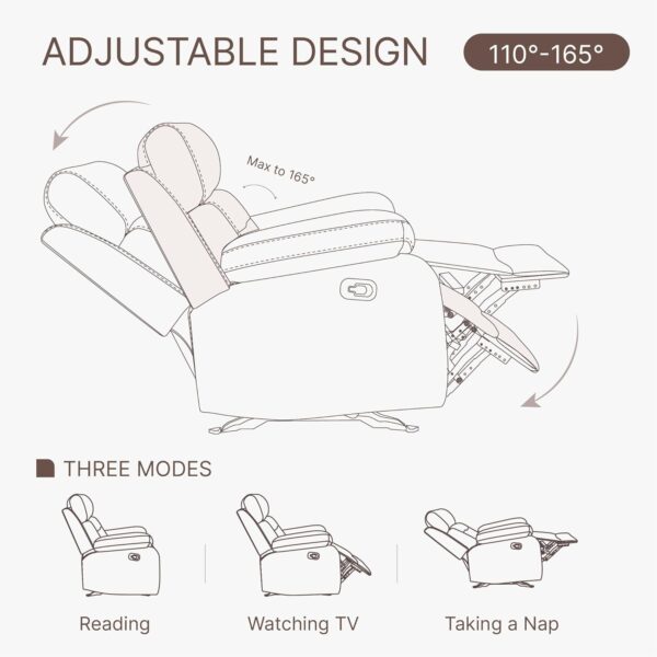 Manual Rocker Recliner Chair with Overstuffed Arms and Back, Faux Leather Single Sofa for Living Room Bedroom Home Theater Seating - Image 4