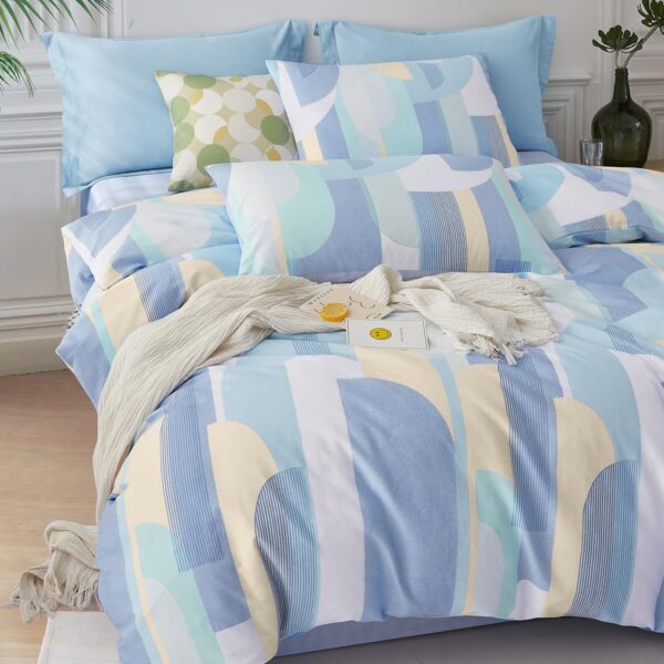 SAPHREAS Blue Geometric Pattern Duvet Cover Set 3pcs Queen Size 100% Cotton Colorful Blocks Bedding Comforter Cover Set 1 Quilt Cover 2 Pillow Cases - Image 2