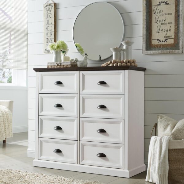 Farmhouse 8 Drawer Dresser for Bedroom, Tall Chest of Drawers, Chest of Drawers Organizer Storage, Wood Rustic Bedroom Dresser for Closet, Living Room, Hallway, White