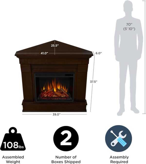 Real Flame Chateau 41" Corner Electric Fireplace with Mantel for Living Room or Bedroom, Replaceable Fireplace Insert Heater, Realistic Log and Flame Effect, Remote Control, Timer. - Image 5