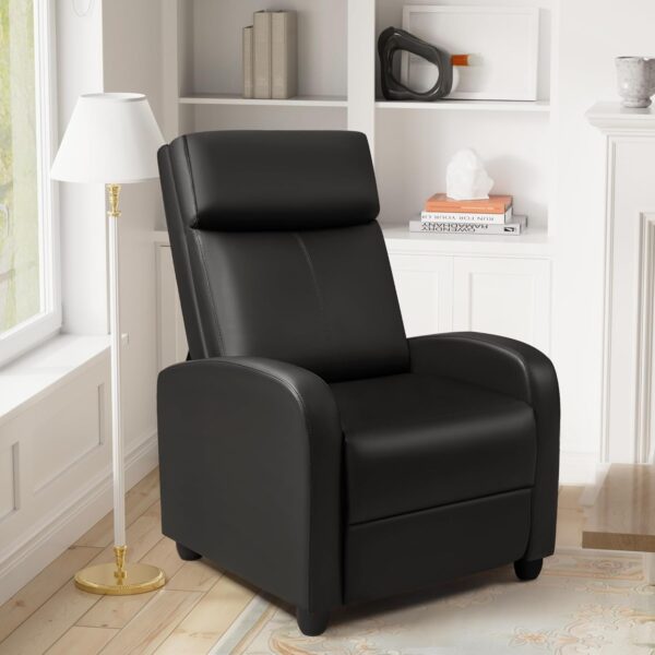 GUNJI Recliner Chair for Adults Modern PU Leather Adjustable Reclining Chair for Living Room Home Theater Seating with Footrest (Black) - Image 2