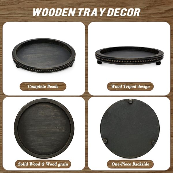 Handmade Decorative Tray for Coffee Table, Small Beaded Coffee Table Tray Decor, Black Wooden Round Serving Tray for Coffee Table, Dining Room Table Entryway and Living Room Table - Image 7