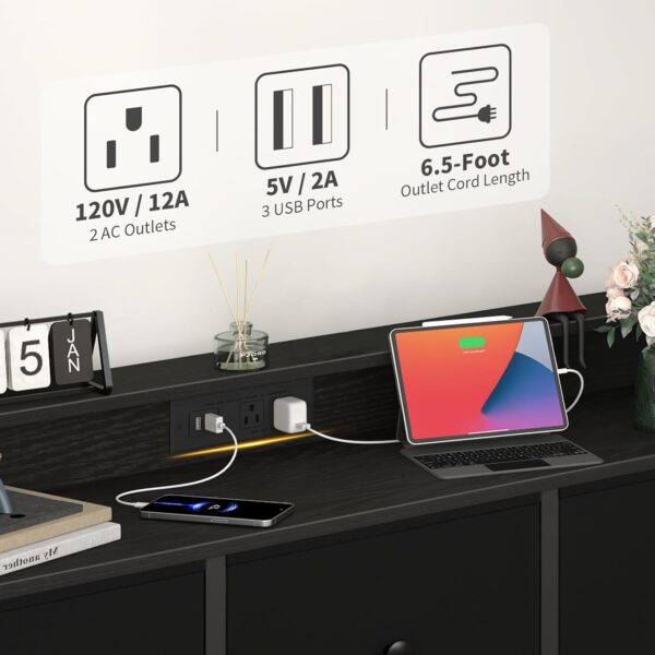 Yoobure Dresser for Bedroom with Charging Station and LED Lights, Tall Dresser TV Stand With 10 Storage Drawers,Fabric Black Dressers & Chests of Drawers,Wood Dresser for Kids Bedroom Closet Organizer - Image 5