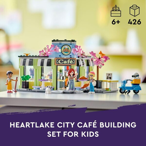LEGO Friends Heartlake City Café Shop Toy for Kids, Bakery Building Set, Birthday Gift Idea for Girls and Boys Ages 6 Years and Up with 3 Mini Dolls and a Dog Toy Figure, 42618 - Image 2