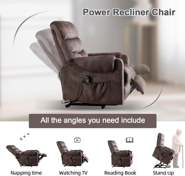 Phoenix Home Power Lift Chair for Elderly with Remote Control & Side Pockets Recliner, Brown - Image 6