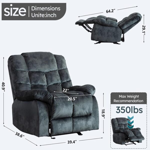 ANJHOME Single Recliner Chairs for Living Room Overstuffed Breathable Fabric Reclining Chair Manual Sofas (Gray) - Image 2