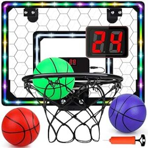 Basketball Hoop Indoor,Mini Hoop with LED Light/Scoreboard, Door Basketball Hoop Basketball Toys Gifts for 5 6 7 8 9 10 11 12 Year Old Boys Girls (Honeycomb Pattern)