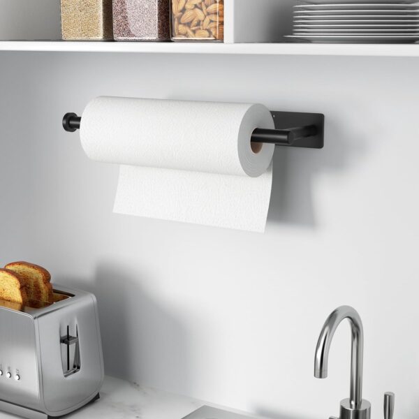 Paper Towel Holder - Self-Adhesive or Drilling, Matte Black Wall Mounted Rack - SUS304 Stainless Steel Kitchen Roll Holder Under Cabinet - Image 7