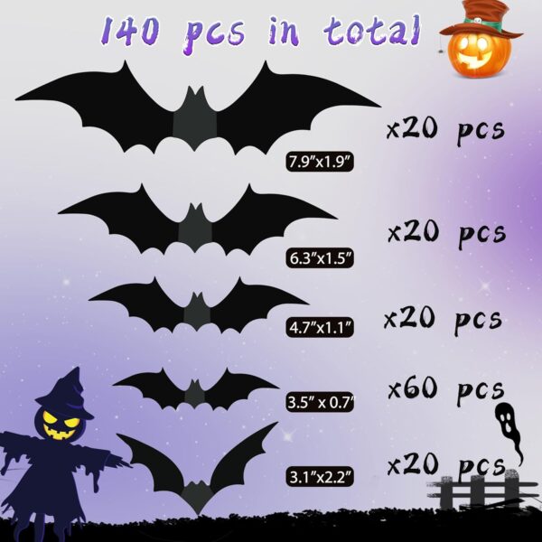 Halloween Party Supplies Hallween Decorations Bats Wall Decor 140PCS Realistic PVC 3D Black Scary Bat Sticker for Creepy Home Decor Halloween Party Decorations DIY Wall Decal Bathroom Indoor Halloween - Image 5
