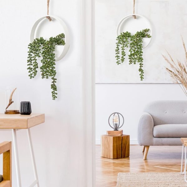 CEWOR Artificial Succulents Hanging Plants 2pcs Fake String of Pearls in Pot with Lanyard for Indoor Outdoor Wall Boho Wall Decor - Image 5