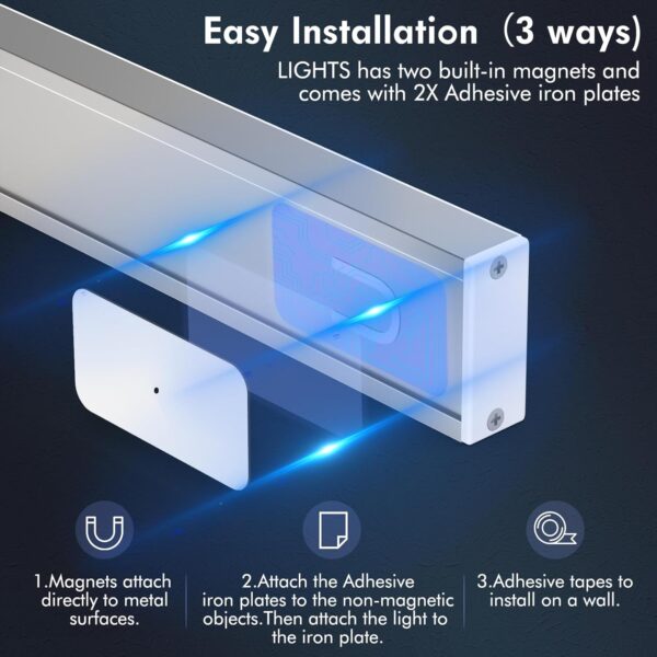 Under Cabinet Lights 14.5 Inch,Under Cabinet Lighting 63LEDS 2500mAh,Motion Sensor Light Indoor Rechargeable Battery Operated,Dimmable Under Counter Lights for Kitchen,Drawers,Wardrobe,Stair Bedroom - Image 6