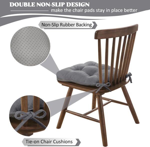 HARBOREST Chair Cushions for Dining Chairs Set of 2 - Chenille Tufted Kitchen Chair Cushions with Ties and Non-Slip Bottom, Memory Foam Chair Pads for Dining Chairs, 17" x 17", Grey - Image 3