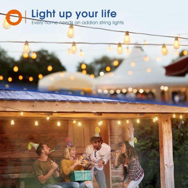 addlon 100FT(50FT*2) LED Outdoor String Lights Waterproof Patio Lights with 32 Shatterproof ST38 Replaceable Bulbs(2 Spare), Dimmable Outside Hanging Lights Connectable for Porch, Backyard, 2200K - Image 7