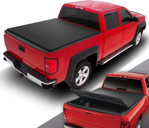 DNA MOTORING Truck Bed Soft Tri-Fold Adjustable Tonneau Cover Compatible with 20-22 Silverado/Sierra 2500HD 3500HD 6'9" Fleetside Bed, TTC-TRISOFT-085