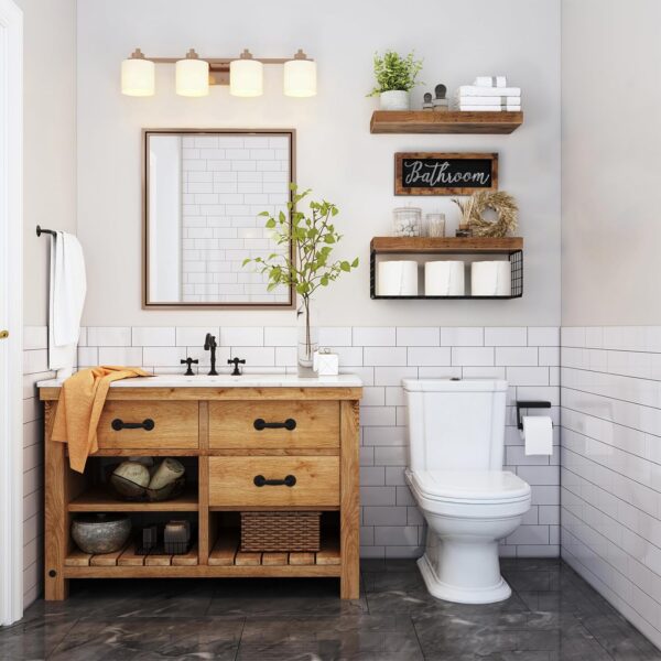 QEEIG ‎Bathroom Shelves Over Toilet Paper Storage Wall Mounted Farmhouse Decor Decorations Aesthetic Décor Sign Small Floating Wall Shelf 2+1 Set 16 inch, Rustic Brown (020BN) - Image 2