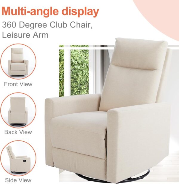 Sweetcrispy Recliner Chair Swivel Rocking for Living Room, Glider Rocker Recliner Nursery Chair with Extra Large Footrest for Home, High Back, Upholstered Deep Seat (Beige) - Image 7
