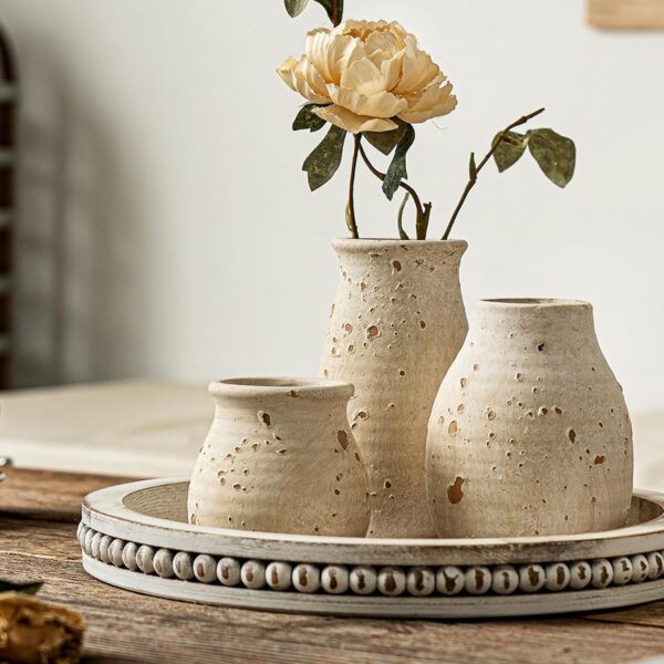 CwlwGO-Ceramic Rustic Bud Vase, Small Boho Vases Set for Country Home Decoration, Modern Farmhouse Decorations, Home Decorations for Living Room Table Decor, Mantle & Shelf Decor. - Image 5