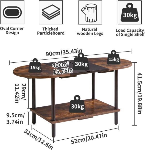 Mid Century Modern Coffee Table, Rustic Coffee Table Unique Color Contrast Design, 2-Tier Center TV Table 35x16x17in Rustic Brown + Black YD-011BH - Image 3