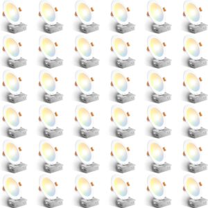Amico 36 Pack 6 Inch 5CCT Ultra-Thin LED Recessed Ceiling Light with Junction Box, 2700K/3000K/3500K/4000K/5000K Selectable, 12W Eqv 110W, Dimmable Can-Killer Downlight, 1050LM Brightness - ETL&FCC
